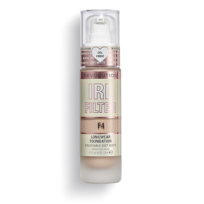Revolution, IRL Filter Longwear Foundation, Soft & Breathable Formula, Medium to Full Coverage, Matte Finish, F4, 0.7 fl oz