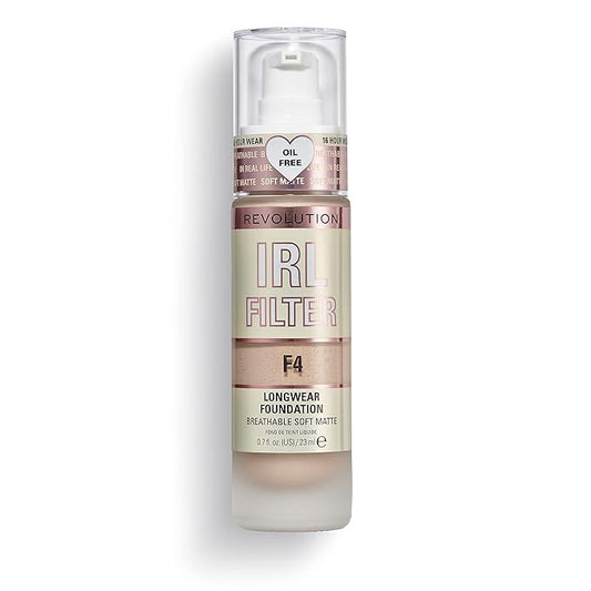 Revolution, IRL Filter Longwear Foundation, Soft & Breathable Formula, Medium to Full Coverage, Matte Finish, F4, 0.7 fl oz