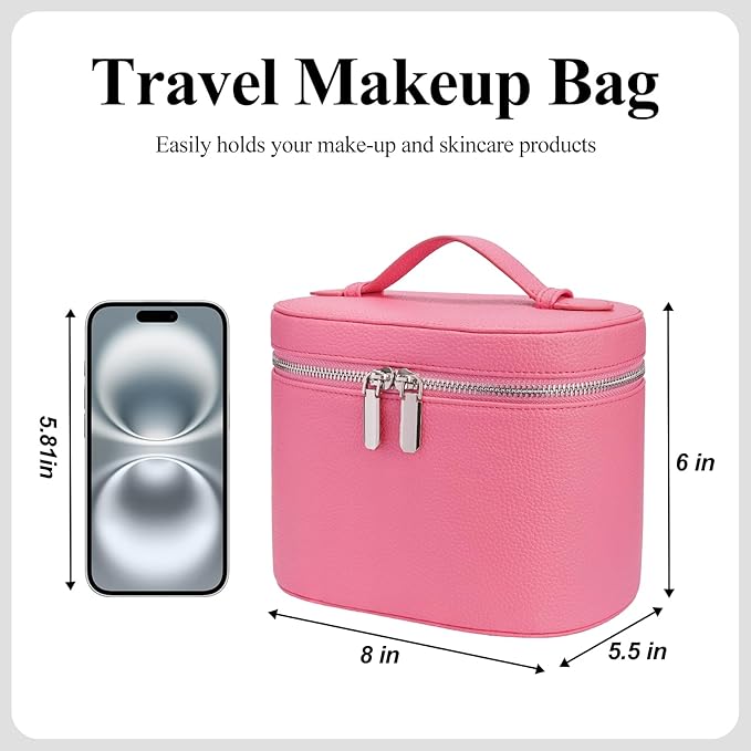 Makeup Bag, Travel Make up Case with Compartments and Handle, Portable Cosmetic Organizer Bags,Toiletry Bag for Women
