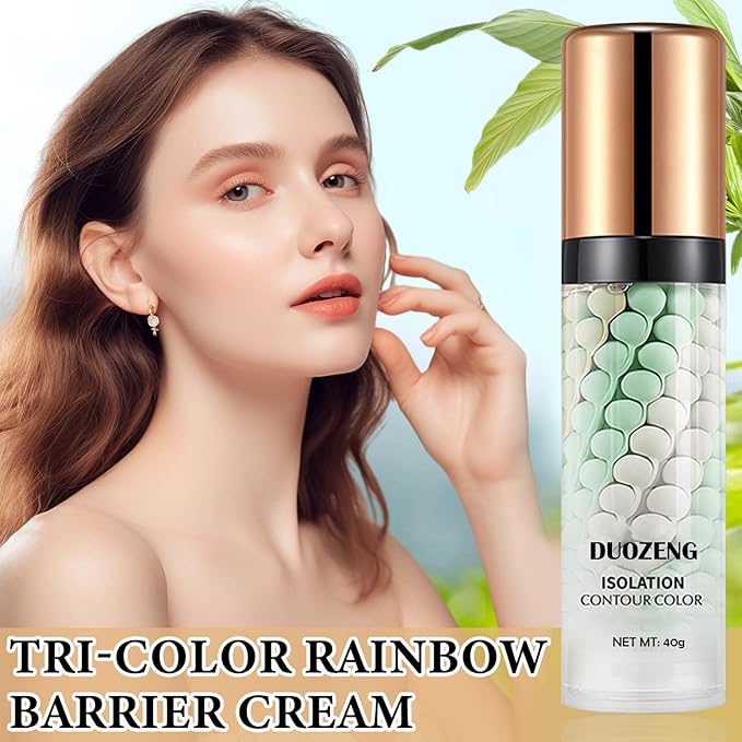 2 Pcs One Step Color Corrector,Natural Isolation Cream,Face Primer Makeup Tricolor Moisturizer,Oil Control & Moisturizing Skin Tone Correcting Primer Concealer Foundation Set B