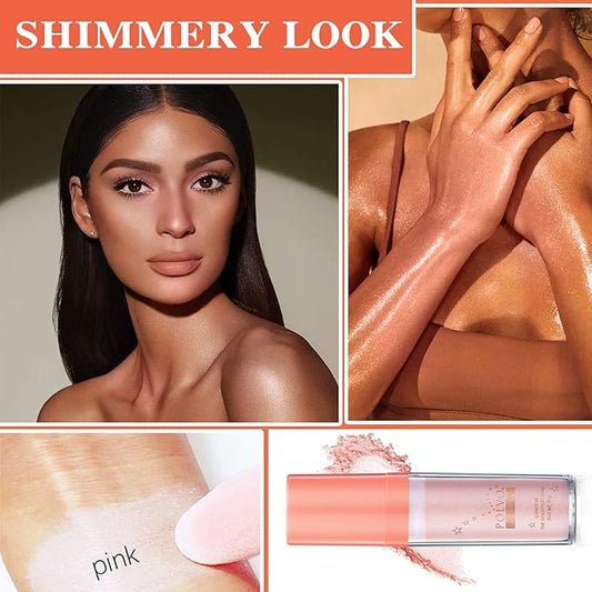 Polvo De Hadas,Body Face Glitter Highlighter Powder Stick,Face High Gloss Natural Three-dimensional Face Blusher Sparkle Fairy Highlight Patting Powder Smooth Highlight Makeup Stick Pink