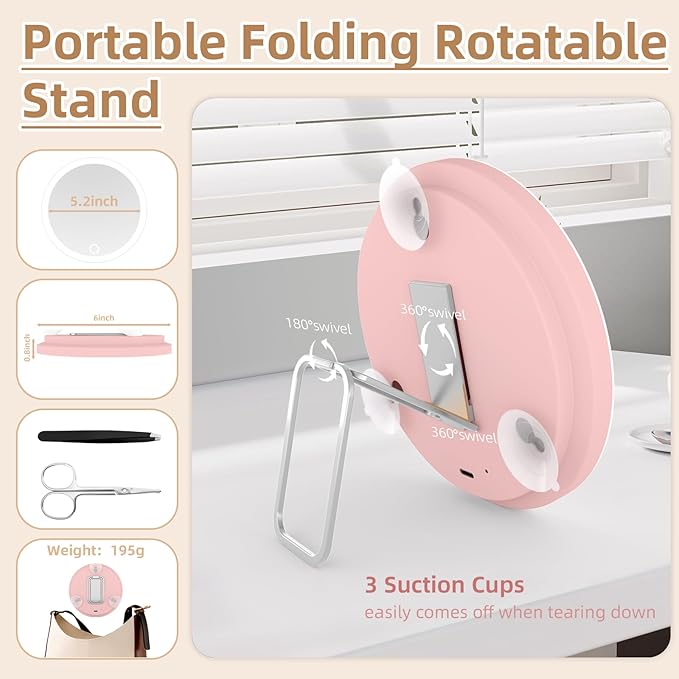 30X Magnifying Mirror with Lights, 6inch Makeup Magnified Mirror 30X Lighted Travel Magnification with 3 Suction Cups and 360° Adjustable Stand- Includes Tweezers & Scissors