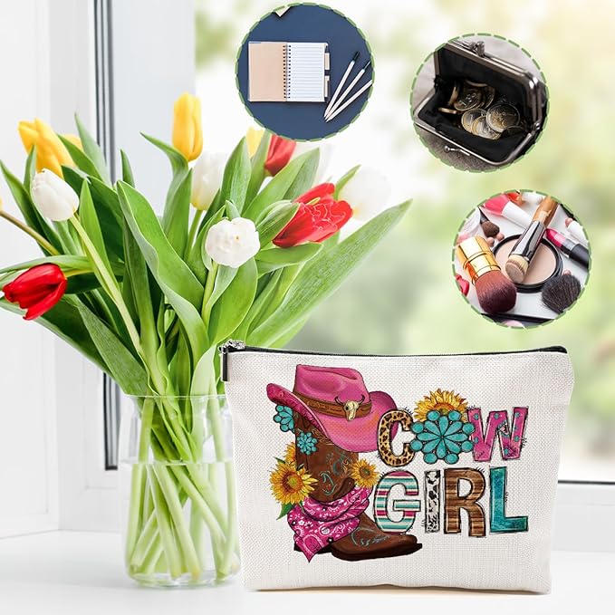 2pcs Western Makeup Bag, Let's Go Girls Cowgirl Hat Boots Cosmetic Bag Cowgirl Gifts for Women Female Girls Sister BFF, Cowboy Boots Gifts Christmas Birthday Gift, Western Stuff Travel Toiletry Bags