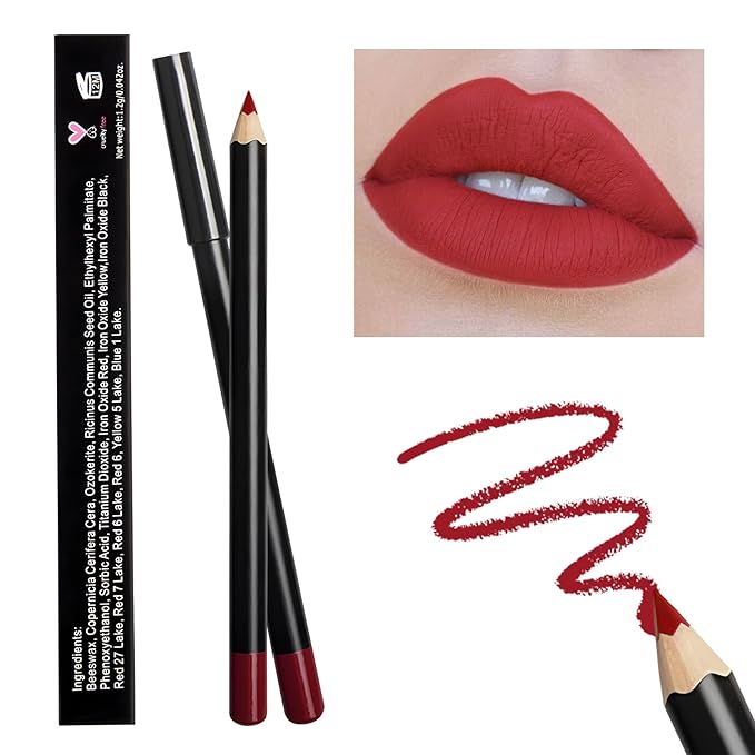 Berry Red Lip Liner, Long Lasting Lip Liner Pencil, Rich Lip Makeup Colors Highly Pigmented Lip Liners, Smooth Application Lipliner Lip Pencil