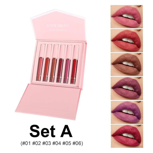 6Pcs Nude Matte Liquid Lipstick Set, Waterproof Long Lasting Non-Stick Cup Nude Lipstick 24 Hour Not Fade Brown Red Matte Lipstick Lip Gloss Makeup Mother's Day Gifts for Women (Gift Set A)