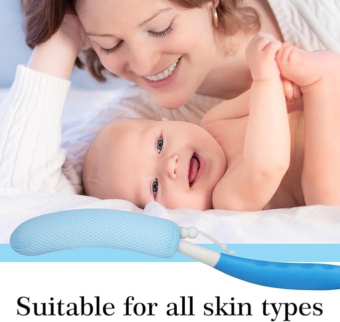 Long-Handle Back Bath Brush, with Anti-Slip Long-Handle Back Scrub net, is Used for Auxiliary Bath and Shower for The Elderly and People with Limited Activities (Green Blue)