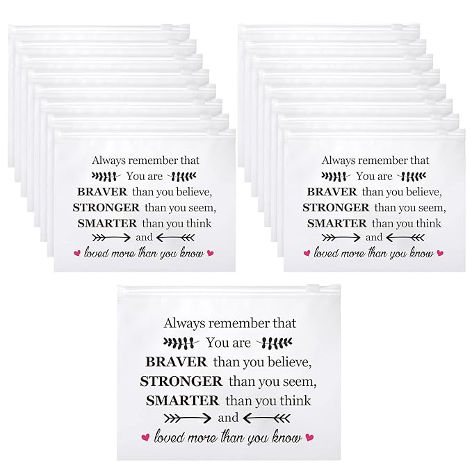 100 Pcs Inspirational Gifts for Girls Women Travel Cheer Makeup Bag Bulk Loved Quotes Cosmetic Bags with Zipper Thank You Encouragement Birthday Gift Bag for Nurse Teacher Friend (You Are Braver)