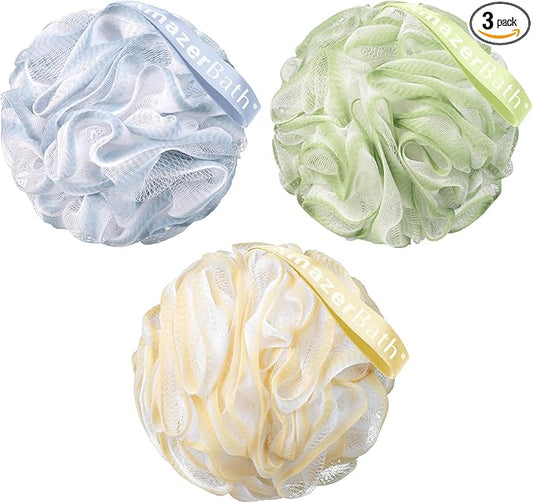 AmazerBath Loofah Sponge, Shower Loofah 60g/PCS - Body Scrubber Loofa Set of 3 Tranquil Tints Trio, Bath Sponge for Men and Women
