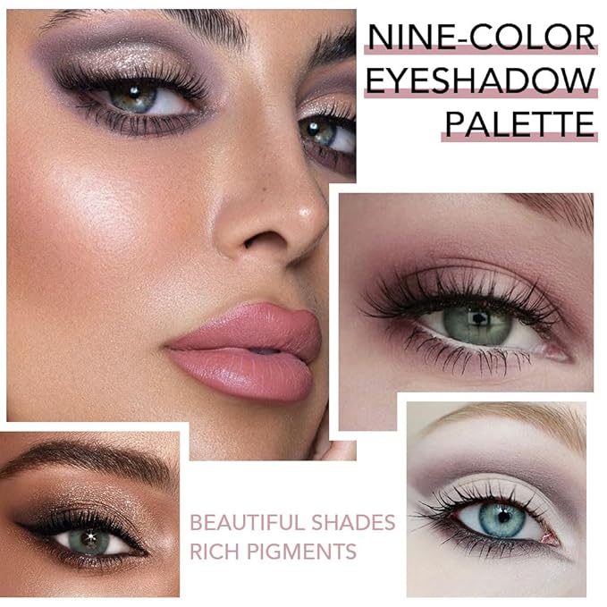 9 Colors Blue Smoky Matte Shimmer Eyeshadow Palette for Eye Makeup,High Pigmented Brown Purple Eye Shadow Primers Powder Palet de sombras de ojos