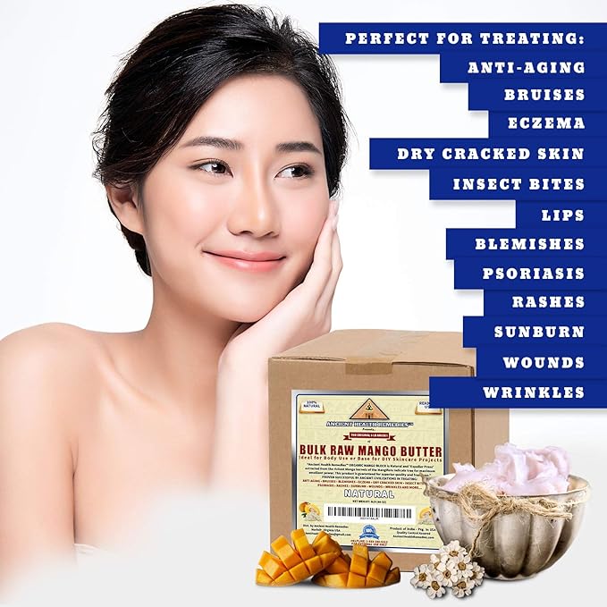 ANCIENT HEALTH REMEDIES Organic Unrefined Raw MANGO BUTTER JAR/BLOCKS Bulk, Light Mango Aroma, Non-Greasy Base for Beauty, Skin Moisturizing, DIY Base for Body Butter & Hand Creams (10 LB)