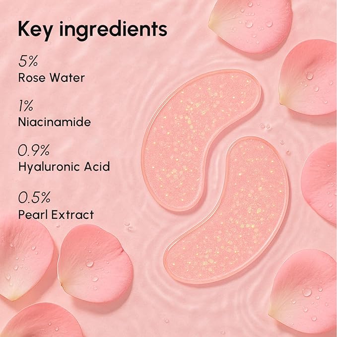 MAREE Pink Eye Gels - Marine Collagen Under Eye Patches for Puffy Eyes and Dark Circles - Undereye Mask Patches for Women - Hydrating Gel Eye Masks with Rose Water - Parches Para Ojeras Gel Pads