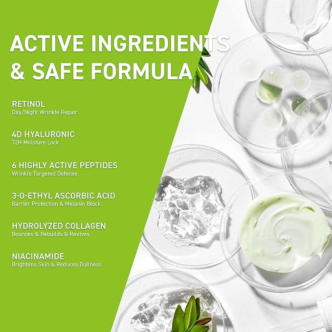 Anti-Wrinkle Retinol Serum for Face: Anti Aging Firming Skin Treatment with Hyaluronic Acid & Collagen - Deep Hydration Facial Care for Women Over 30，Daily & Night Use, 1.0 fl.oz