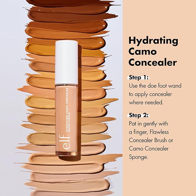 e.l.f. Hydrating Camo Concealer, Covers Blemishes & Under-Eye Circles, Full-Coverage & Delivers A Satin Finish, Vegan & Cruelty-Free, Medium Golden