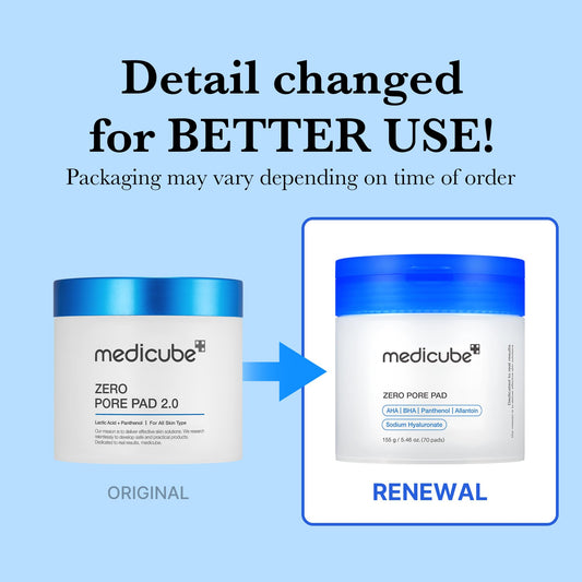 Medicube Zero Pore Pads 2.0, Dual-Textured Facial Toner Pads for Exfoliation and Pore Care with 4.5% AHA Lactic Acid & 0.45% BHA Salicylic Acid, Ideal for All Skin Types, Korean Skin Care (70 units)