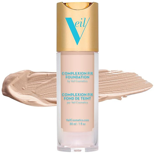 Veil Cosmetics Complexion Fix Liquid Foundation – Buildable Coverage – Water-Resistant, Hypoallergenic, Oil-Free, Cruelty-Free & Vegan – Lightweight & Brightening (1N Porcelain Neutral)