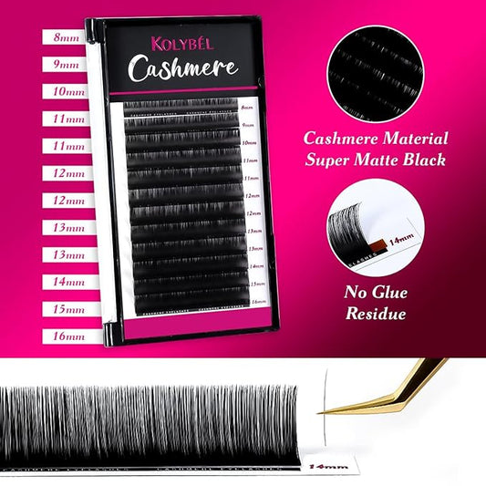 Cashmere Eyelash Extensions 0.03 CC Curl 12mm Single Tray Premium Individual Lash Extensions, Silk Volume & Classic Lashes Soft Matte Dark Professional Eyelashes Extension Salon Use(0.03-CC-12mm)