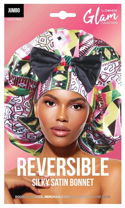 Donna Jumbo Bow Ribbon Bonnet 1pc Satin Bonnet for Sleeping Removable Reversible Bow Ribbon for Women with Curly Hair, Crochet Hairstyles Silk Hair Accessories Shower Cap Tribal Pattern