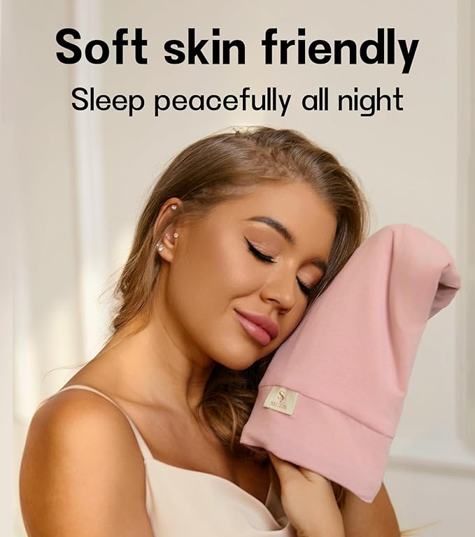 100% Mulberry Silk Bonnet for Sleeping for Curly Hair and Braids, Wrap with Adjustable Strap for Women and Men, Silk, Not Satin（1Pc,Pink