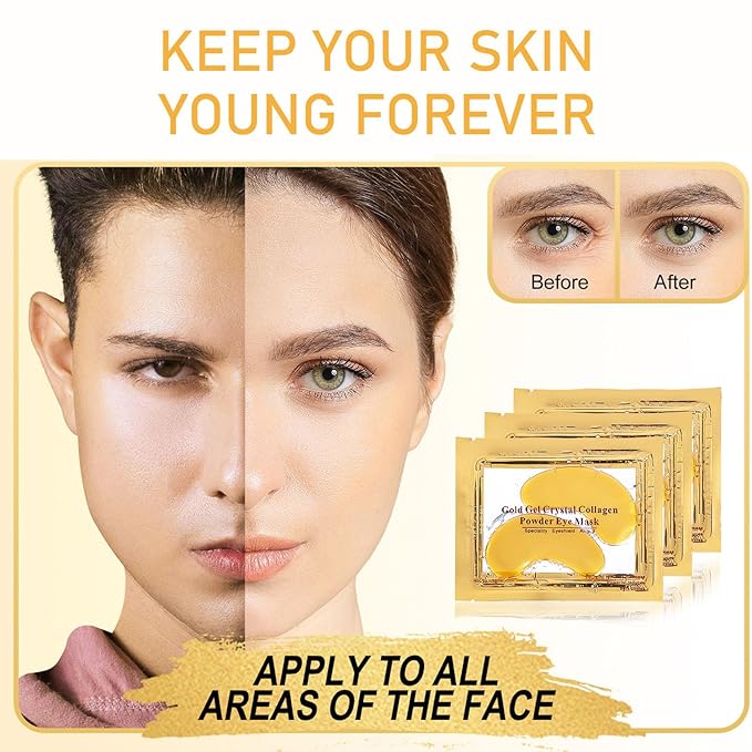30 Pairs Lip Masks & Gold Hydrogel Collagen Eye Masks, Under Eye Patches Gel Pads for Dark Circles and Puffiness, Moisturizing & Anti-Ageing Skincare for All Skin Types
