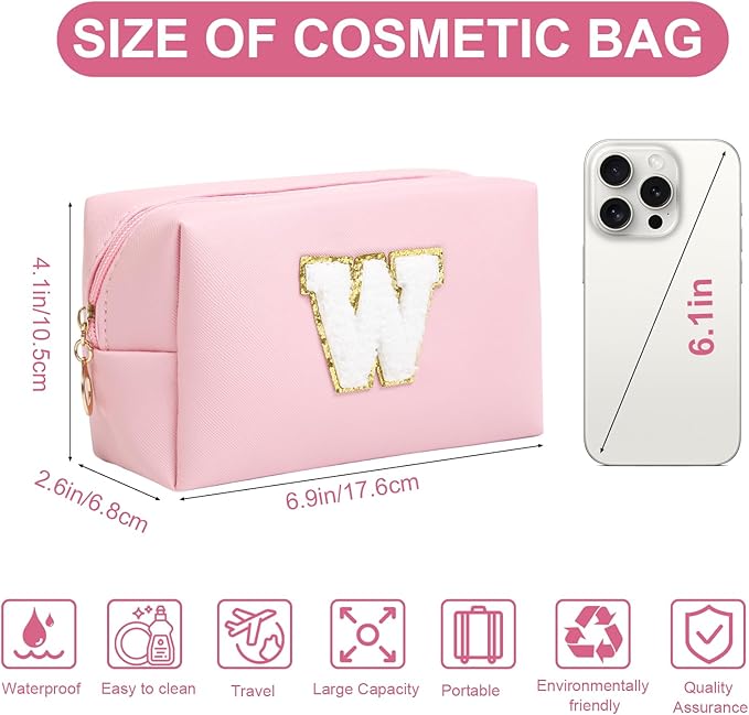 Birthday Gifts for Women Her,Travel Cute Makeup Bag,Large Capacity Cosmetic Bags for Women Makeup Pouch PU Leather Waterproof Cosmetic Bag (W, Pink)