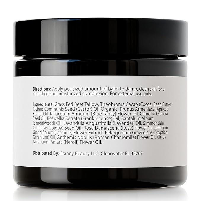 Beef Tallow For Face & Body | Grass Fed & Finished Beef Tallow Balm Infused with Essential Oils (Lavender, Jojoba, Blue Tansy) | Face Moisturizer to Revitalize and Nourish Skin - 2 oz