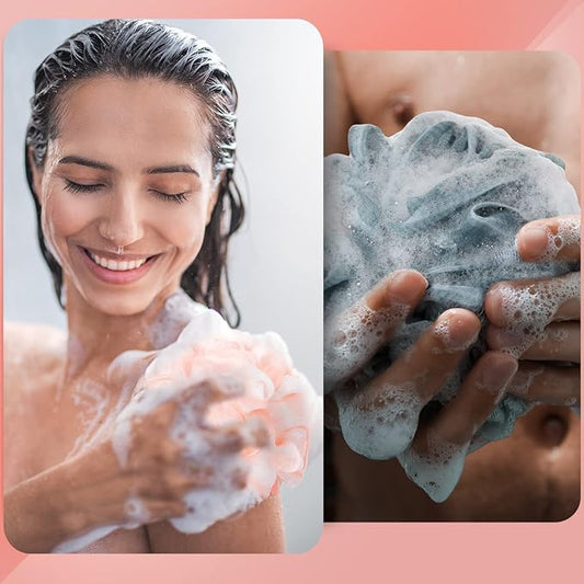 Sunnyray 24 Pcs Loofahs Bulk Bath Shower Sponge 50g Soft Net Body Scrubber Sponge Ball Pouf Bath Scrunchies Shower Loofah for Men and Women Spa Gift