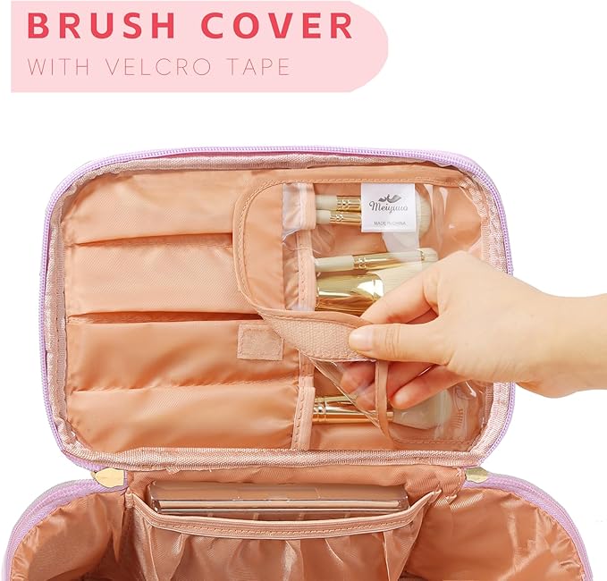 Meiyuuo Large Makeup Bag Travel Pro Cosmetic Bags Cute Chenille Letter Pouch Rainbow Pink Personalized Toiletry Organizer for Women Teen Girls Birthday Gifts for Her Preppy Rainbow Pink K