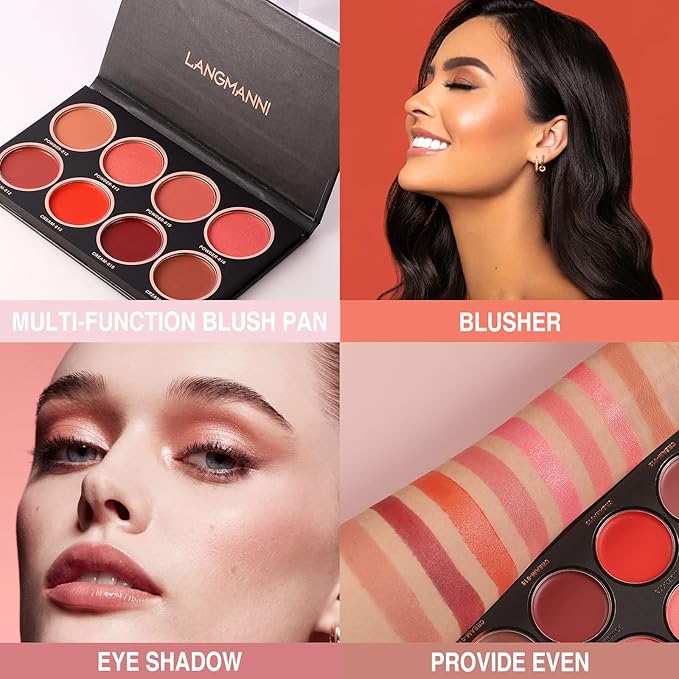 Professional Blush Makeup Palette, 8 Colors Blush and highlighter Palette Matte Powder Bright Shimmer Mineral Contour Blush Palette Makeup Blush Pallet