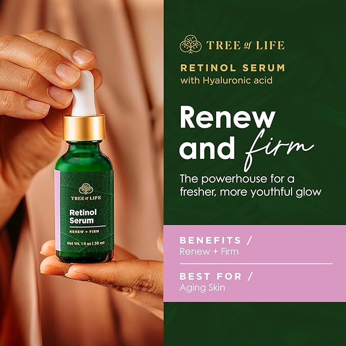 Tree of Life Beauty Retinol Serum, Skin Smoothing Face Oil for Dark and Age Spots and Fine Lines, Facial Serums for Dry and Sensitive Skin Care with Hyaluronic Acid for Soft Skin, 2 Fl Oz (pack of 2)