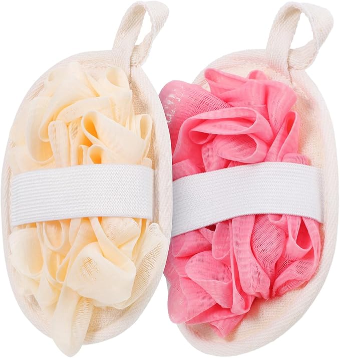2pcs Loofah Sponge, Exfoliating Body Scrubber, Double-Sided Natural Loofah Pads, Gentle Cleansing and Rich Lather, Travel-Friendly Shower Loofah for Men and Women