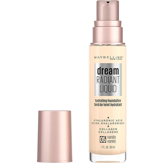 Maybelline Dream Radiant Liquid Medium Coverage Hydrating Makeup, Lightweight Liquid Foundation, Vanilla, 1 Fl; Oz