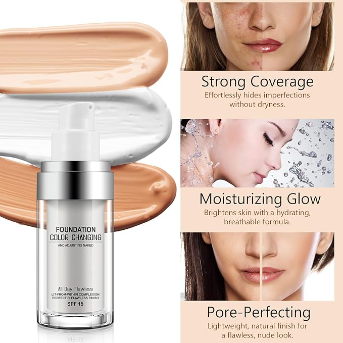 Concealer Cover Cream, Flawless Colour Changing Warm Skin Tone Foundation Makeup, Base Nude Face Liquid Cover Concealer (2 pcs)