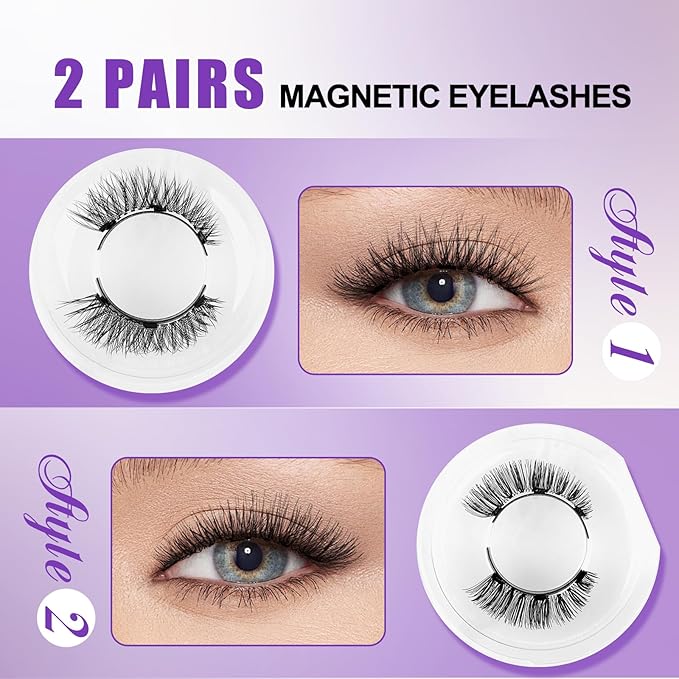 2-Pairs Reusable Magnetic Eyelashes with Applicator: Natural Look, Reusable, No Glue or Liner Needed, Wendy, K8+604-1
