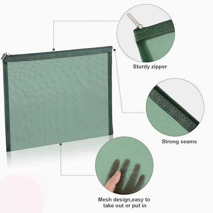 6 Pieces Mesh Makeup Bags Mesh Cosmetic Bag Portable Travel Organizing Zipper Pouch Toiletries Makeup Pouches for Home Office Travel Accessories (Green)