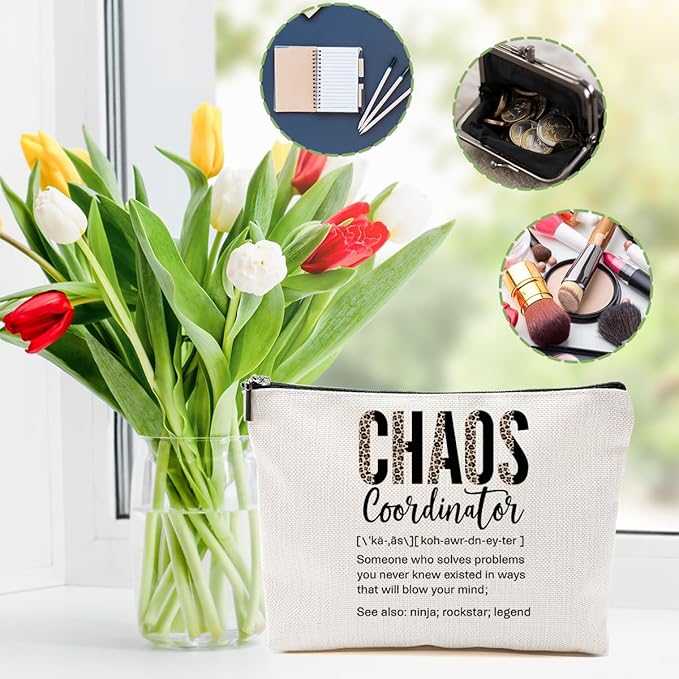 2pcs Chaos Coordinator Gifts for Women Makeup Bag, Chaos Coordinator Cosmetic Bag Appreciation Gifts for Women Moms Manager Boss Colleagues, Travel Zipper Pouch Christmas Thanksgiving Birthday Gift