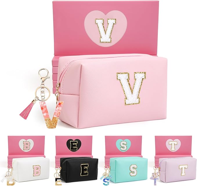 Birthday Gifts for Women Her,Travel Cute Makeup Bag,Large Capacity Cosmetic Bags for Women Makeup Pouch PU Leather Waterproof Cosmetic Bag (V, Pink)