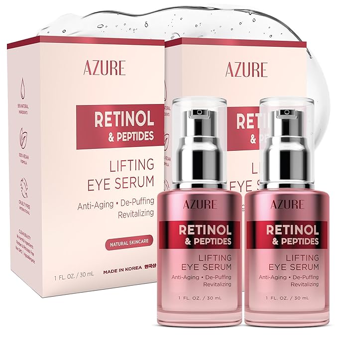 AZURE Retinol & Peptides Lifting Eye Serum - Anti Aging, De-Puffing & Revitalizing Dark Circle Corrector - Reduces Wrinkles, Fine Lines & Under Eye Bags - Skin Care Made in Korea - 30mL - 2 pack.