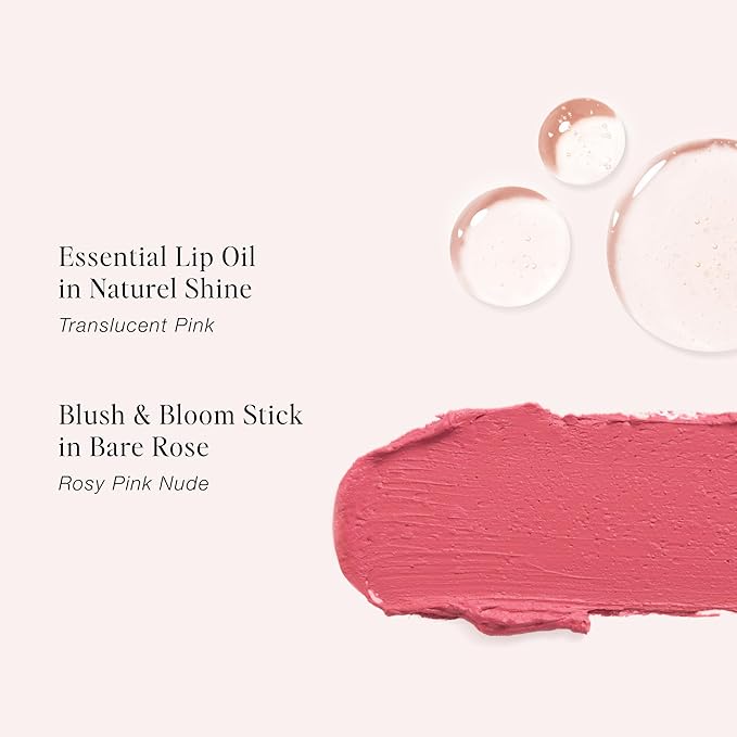 Jouer Blush & Bisous Cheek & Lip Set - Cream Blush - Moisturizing Dry Lip Serum - Clear Lip Oil