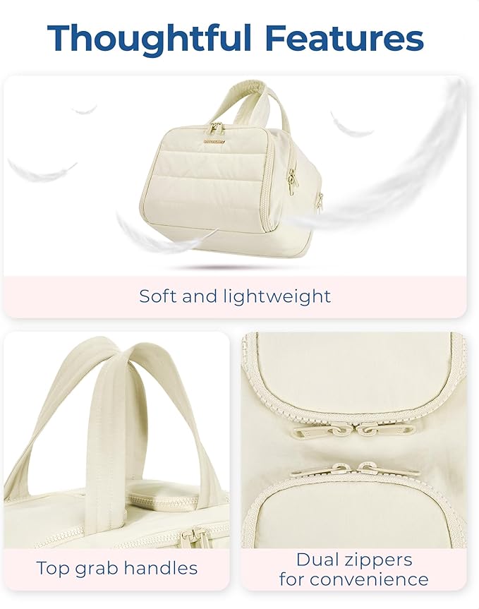 BAGSMART Travel Toiletry Bag, Lightweight Large Wide-open Travel Bag for Women, Puffy Cosmetic Makeup Bag Organizer with Handle for Accessories,Essentials, Toiletries, Green