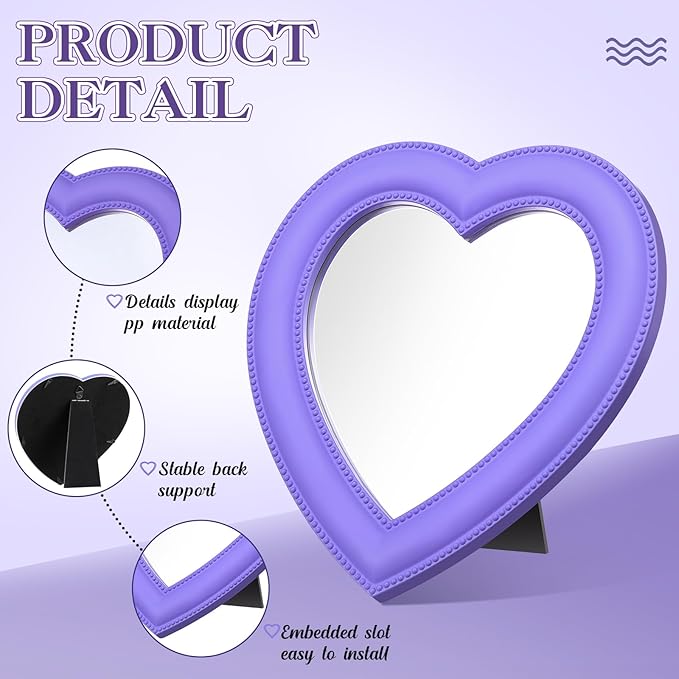 8 Pcs Spa Party Supplies 8 Heart Shaped Mirror Purple for Sleepover Party Favors Makeup Mirror for Spa Slumber Birthday Favor
