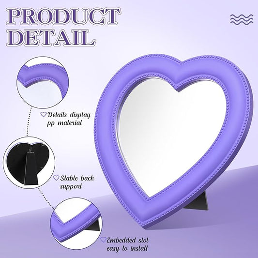 8 Pcs Spa Party Supplies 8 Heart Shaped Mirror Purple for Sleepover Party Favors Makeup Mirror for Spa Slumber Birthday Favor