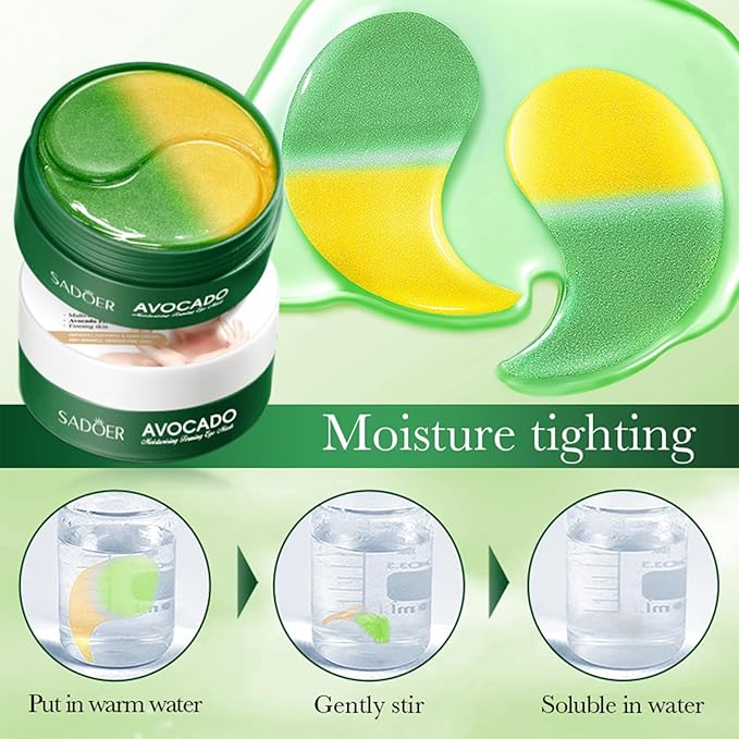 Avocado Under Eye Patches - 60 Pcs Eye Mask Anti-Aging Collagen Hyaluronic Acid Moisturizing Under Eye Mask for Removing Dark Circles