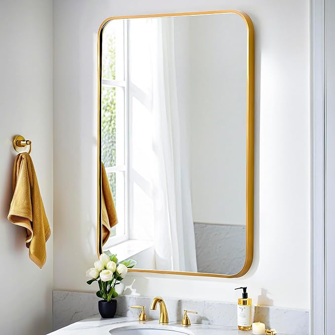 24x36 Mirror Rectangle Full Length Wall Mounted Hanging or Against Wall Metal Frame Dressing Make-up Mirrors for Entryway Bedroom Bathroom Living Room 24 36 36x24 inch Gold