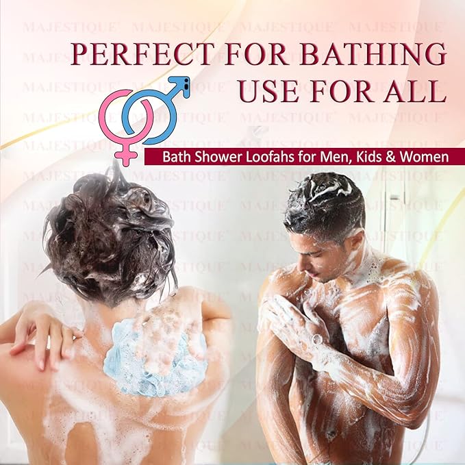 Majestique Bath Shower Loofah Sponge 50g Bath Mesh Pouf Shower Ball Body Scrubber Exfoliating Bath Sponge for Men, Women Unisex - Set of 4