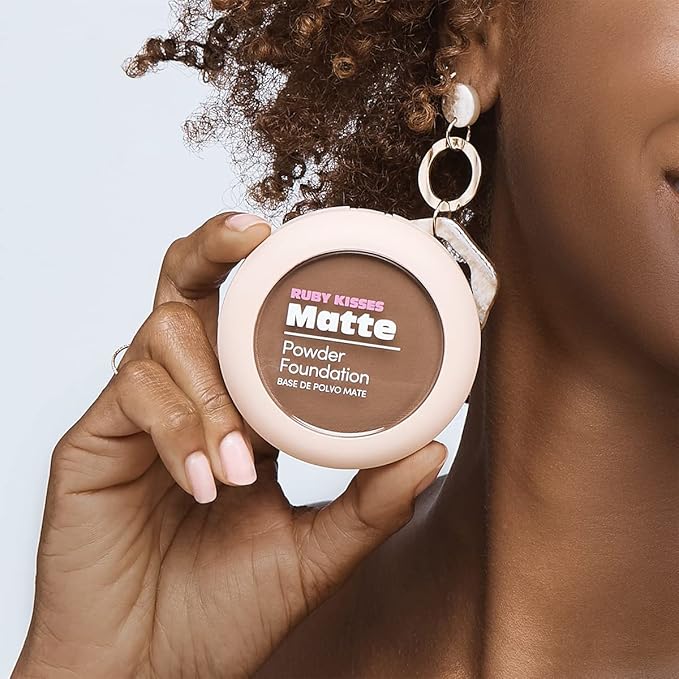 Ruby Kisses Matte Powder Foundation, Mocha, Unisex, 8 Shades, Sponge & Mirror Included, Full Coverage, Versatile Pressed Powder Finisher
