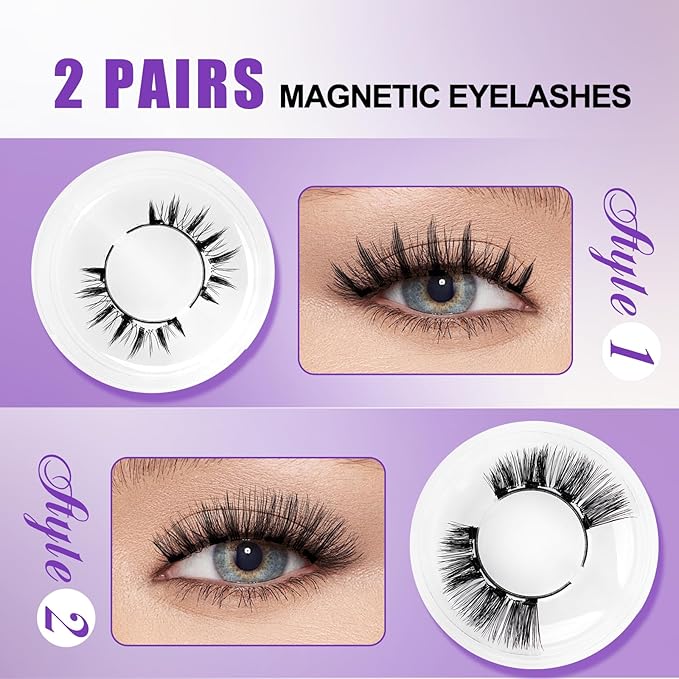 Magnetic Eyelashes with Applicator Natural Look: 2 Pairs, Reusable, No Glue Needed, Wendy Lashes, CX0305, KS02+XM1