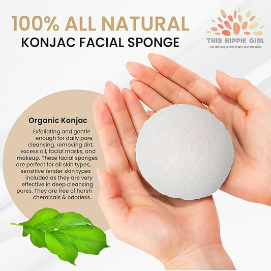 This Hippie Girl | Konjac Exfoliating Organic Facial Sponge | Plant Based Gentle Exfoliating Face Scrubbie | Safe for Sensitive Skin | Simply White (White)