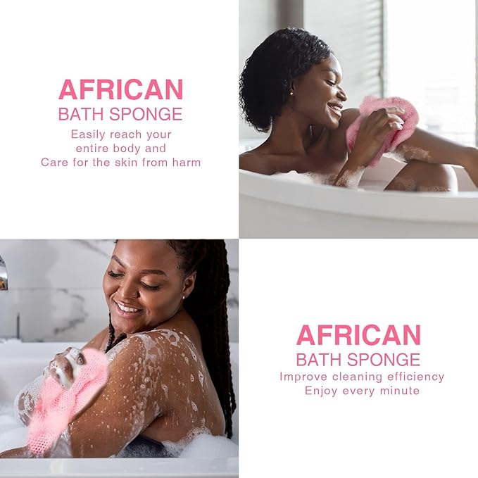 African Net Sponge African Net Long Net Bath Sponge Exfoliating Shower Body Scrubber Back Scrubber Skin Smoother,Great for Daily Use (Pink)