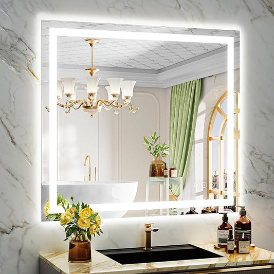 40x36 Inch LED Bathroom Mirror with Lights Front and Backlit Lighted Vanity Mirror for Bathroom Wall with 3 Colors Dimmable Anti-Fog Memory Shatter-Proof IP54 Waterproof Horizontal/Vertical