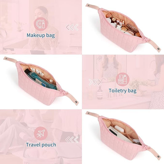 Makeup Bag Travel Cosmetic Bag for Women Girls, Zipper Make Up Pouch, Water-resistant Toiletry Bag, Portable Small Makeup Bag, Cosmetic Travel Tool Pouch, Pink